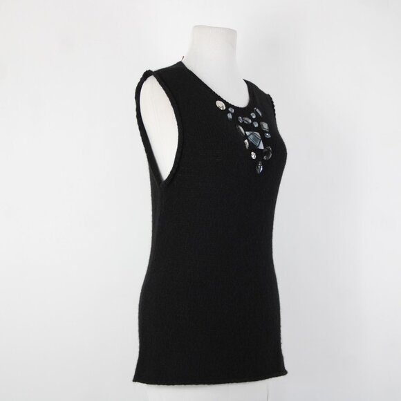 Tory Burch Sz M Black Sleeveless Open Knit Rhinestones Wool Alpaca Polyamide Top - Picture 6 of 14